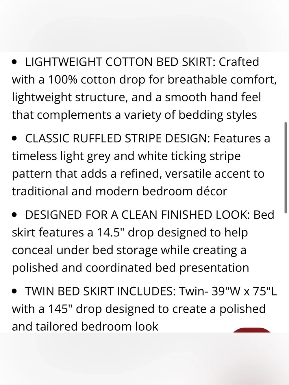 Laura Ashley TWIN Bed Skirt 100% Cotton 14.5” Drop - Ticking Stripe Gray
